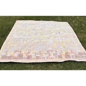 Vintage Handmade patchwork quilt Size 84x84 Multicolor R9